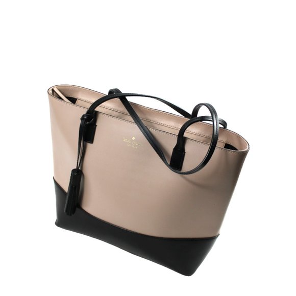kate spade Handbags - Kate Spade Wright Place Karla Two Tone Almondine & Black Leather Tote